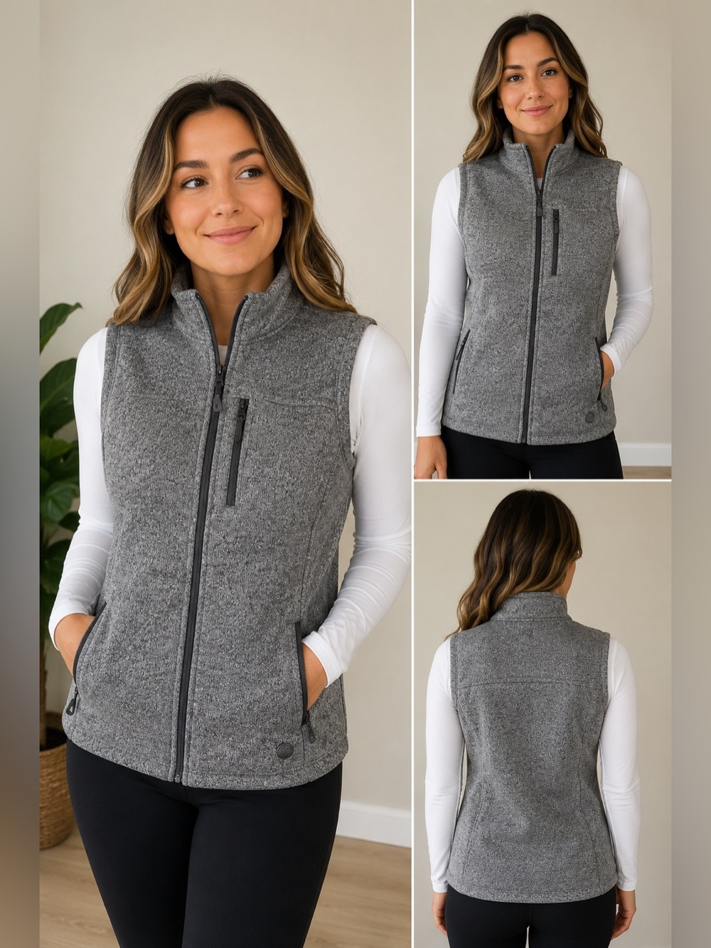 WindRiver T-MAX Heat Sweater Fleece Vest Women’s Large Gray Full Zip Lightweight